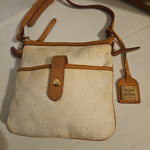 Dooney & Bourke White Monogram Canvas Crossbody Bag with Brown Leather Trim - Picture 7 of 11